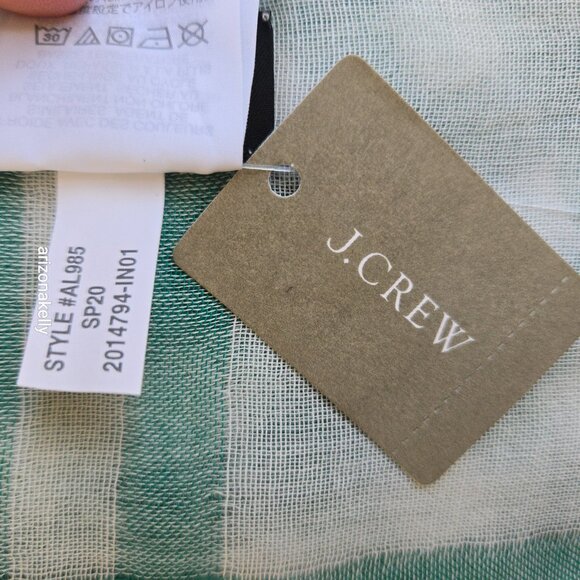 NWT J. Crew Green Gingham Cotton Lightweight Scarf - Picture 4 of 10